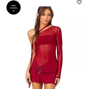 Edikted One-Shoulder Red Mesh Dress